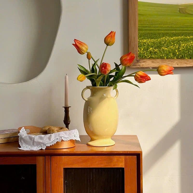  Bình Gốm Trắng Kem Hai Quai 