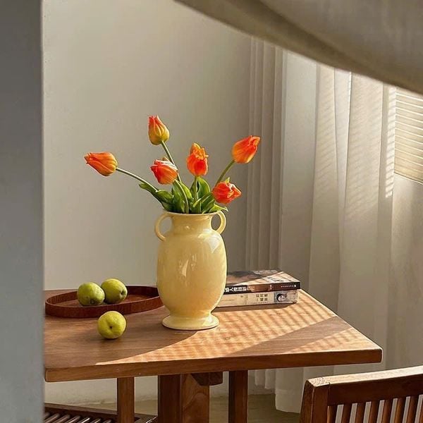  Bình Gốm Trắng Kem Hai Quai 