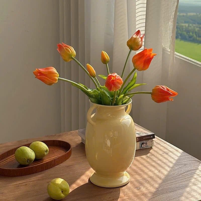  Bình Gốm Trắng Kem Hai Quai 