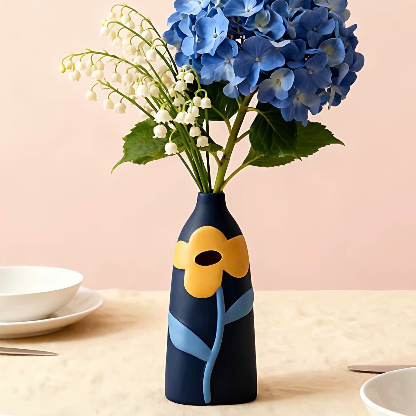  Bình Hoa Gốm Vẽ Tay Hoa Vàng 