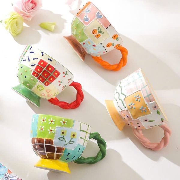  Cốc Gốm Patchwork Bliss Quai Bện 