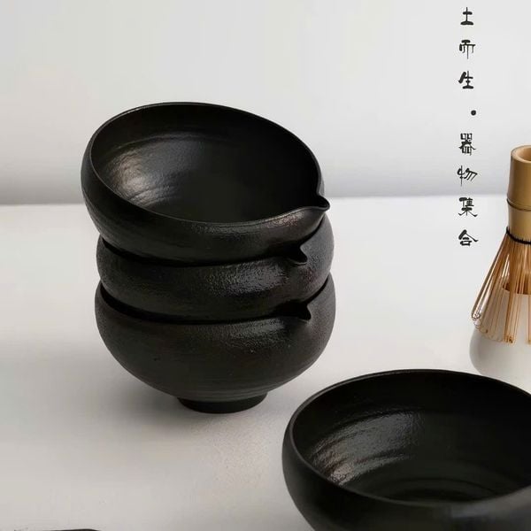  Bát Chawan Gốm Đen Wabi-sabi 