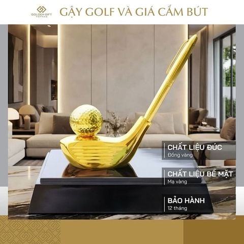 Gậy Golf và giá cắm bút mạ vàng