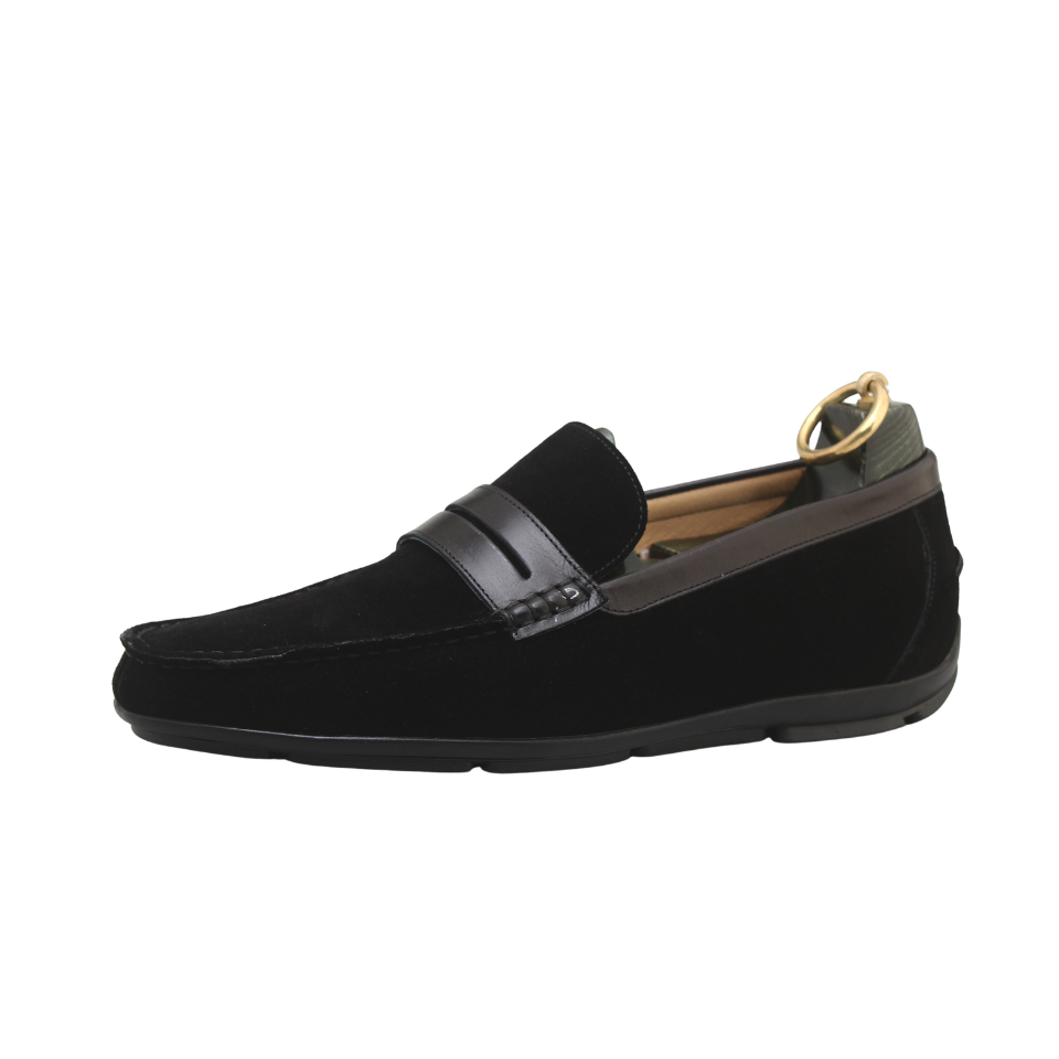 Giày Loafer da lộn phối da đen bóng