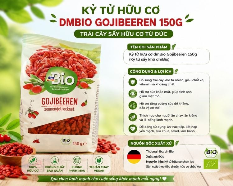 Kỷ Tử Hữu Cơ dm Bio Gojibeeren 150g Đức – Kỷ Tử Khô Organic