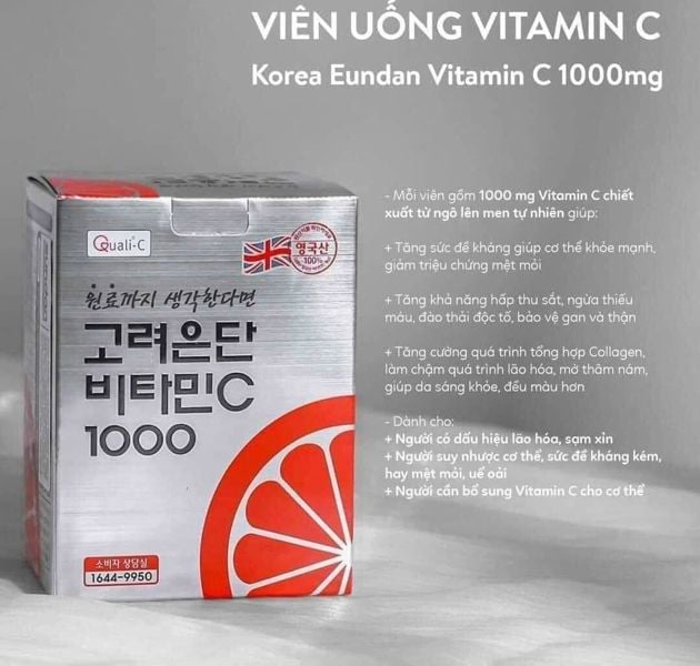 Viên uống Vitamin C 1000mg giảm thâm sạm, dưỡng trắng,tăng đề kháng EUNDAN 120 viên.