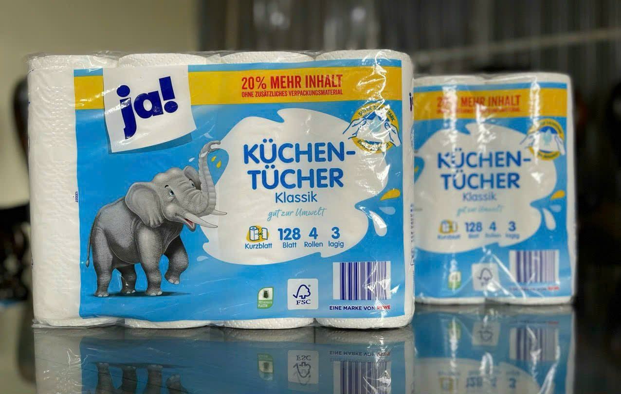 Giấy Lau Bếp Ja! Küchen-Tücher Klassik 128 Tờ – Giấy Lau Bếp Đức 3 Lớp Siêu Thấm Hút