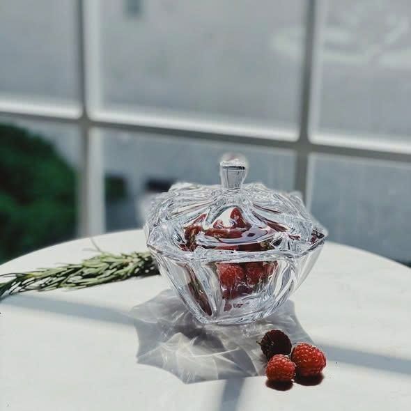 Thố mứt Pha lê cao cấp Bohemia Neptune sóng - 13cm