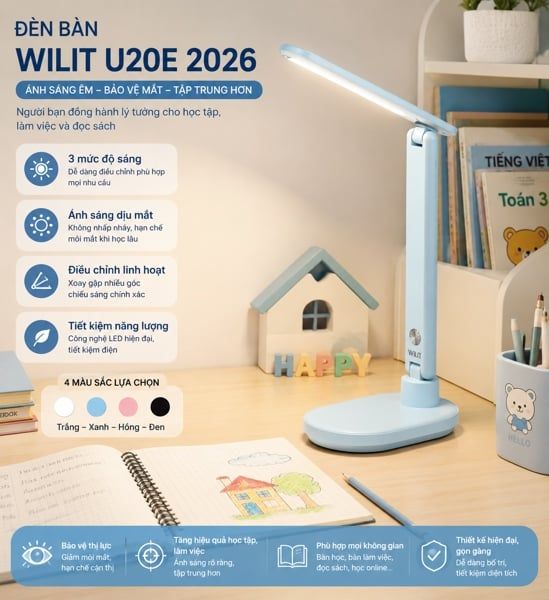 Đèn Bàn WILIT U20E 2026 – Lựa Chọn Đa Năng Cho Góc Học Tập Và Làm Việc