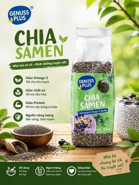 Hạt chia Genuss Plus Rossman 300gr Đức – Siêu thực phẩm giàu Omega 3 cho cả gia đình