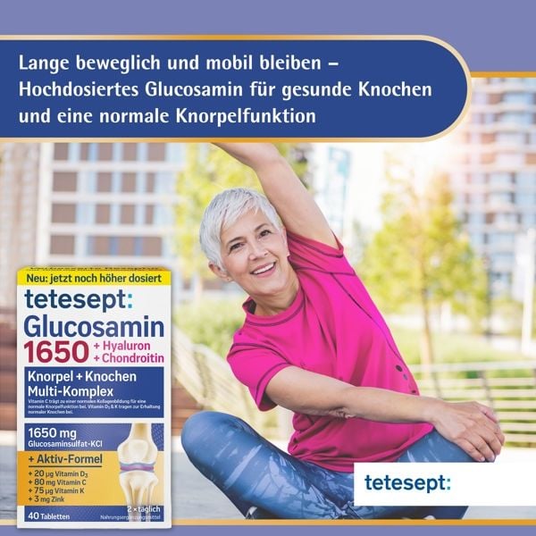 Tetesept Glucosamin 1650 + Hyaluron + Chondroitin 40 viên – Hỗ trợ xương khớp khỏe mạnh từ Đức