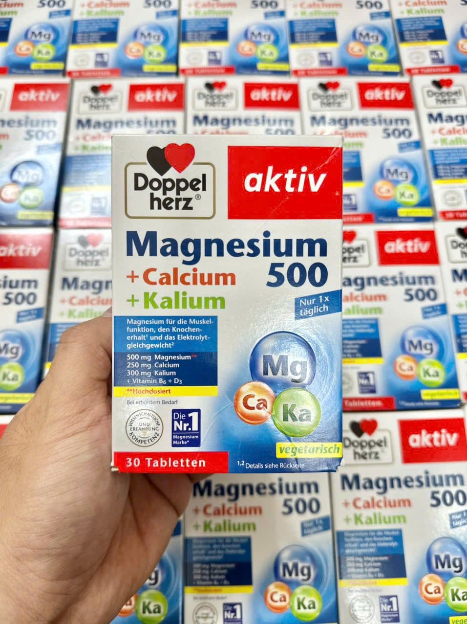 Viên uống Magnesium 500 + calcium + kalium doppel herz hộp 30V