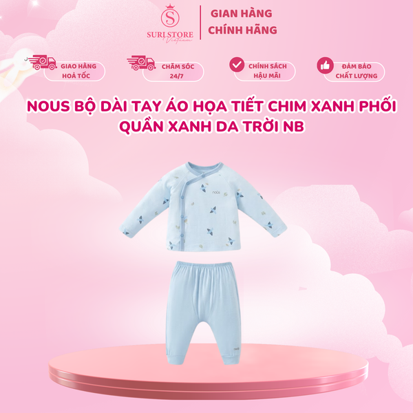  Bộ Dài Tay Nous Họa Tiết Chim Xanh Phối Quần Xanh Da Trời - Size NB 