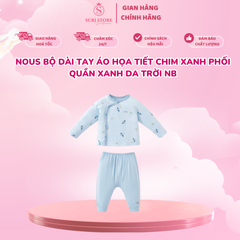 Bộ Dài Tay Nous Họa Tiết Chim Xanh Phối Quần Xanh Da Trời - Size NB