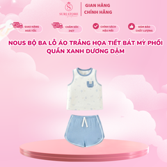 Bộ Ba Lỗ Nous Áo Trắng Họa Tiết Bát Mỳ Phối Quần Xanh Dương Đậm