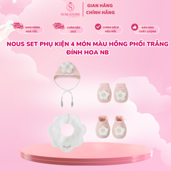 Set Phụ Kiện 4 Món Nous Màu Hồng Phối Trắng Đính Hoa - Size NB