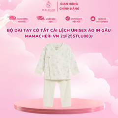 Bộ dài tay có tất cài lệch unisex áo in gấu Mamacheri VN 21F25STLU003J