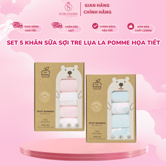 Set 5 khăn sữa sợi tre lụa La Pomme họa tiết