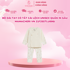 Bộ dài tay có tất cài lệch unisex quần in gấu Mamacheri VN 21F25STLU006J
