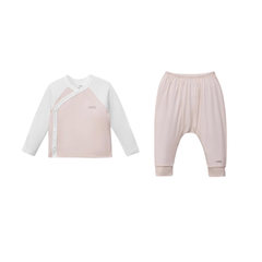 Nous Bộ dài cài lệch hồng nhạt phối trắng Petit