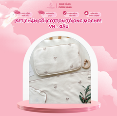 Set chăn gối cotton tổ ong Mochee VN - Gấu