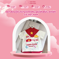 Set áo cộc tay cotton + quần đùi + khăn cờ Việt Nam HH VN