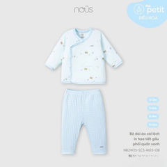 Nous Bộ dài áo cài lệch in họa tiết gấu phối quần xanh Petit