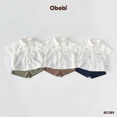 [ALL VAT 1 S3] Obebi Set áo sơ mi vải đũi in hình + quần sooc BC283 VN