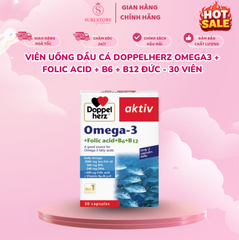 Viên uống dầu cá Doppelherz Omega3 + Folic acid + B6 + B12 Đức - 30 viên