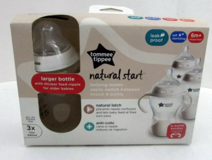  Set 3 bình sữa trắng + 1 tay cầm Tommee Tippee Nature Start TQ - 340ml*3 - 6M+ 