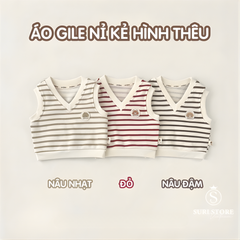 Áo gile nỉ kẻ hình thuê 25K809 Embes VN