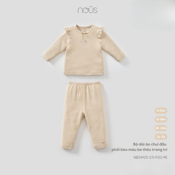  Nous Bộ dài áo chui đầu phối bèo be thêu trang trí Velours 