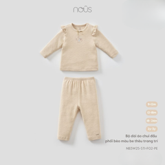 Nous Bộ dài áo chui đầu phối bèo be thêu trang trí Velours