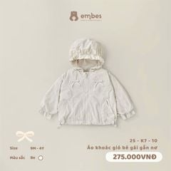 Áo khoác gió bé gái gắn nơ 25K710 Embes