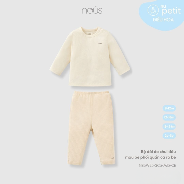  Nous Bộ dài áo chui đầu be phối quần caro be Petit 