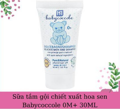 Sữa tắm gội Babycoccole Ý chiết xuất hoa sen 30ml 0M+