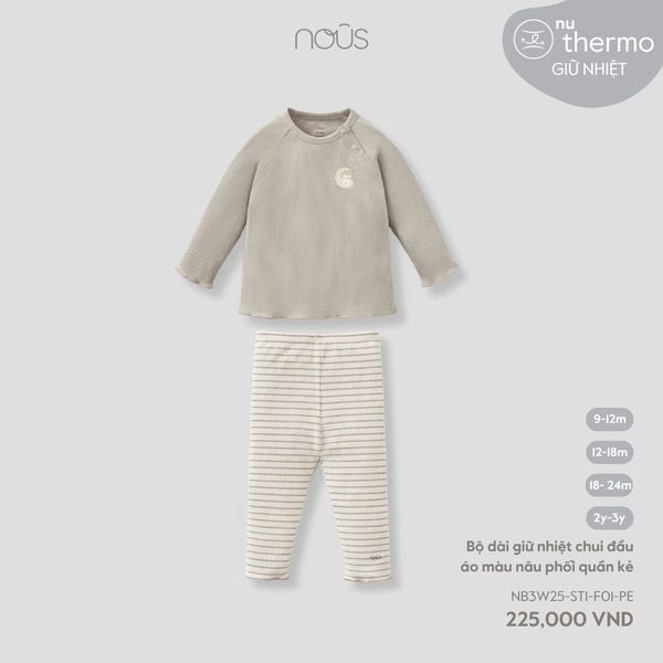  Nous Bộ dài giữ nhiệt chui đầu áo nâu phối quần kẻ Thermo 