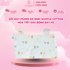 Gối mây piumie sơ sinh waffle Cotton hoạ tiết gấu bóng bay H2