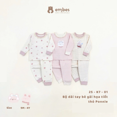 Bộ dài tay bé gái hoạ tiết thỏ Ponnie hồng 25K701 Embes VN
