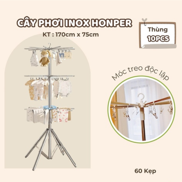  Cây phơi Inox gấp gọn Honper HP215 - 60 kẹp VN 