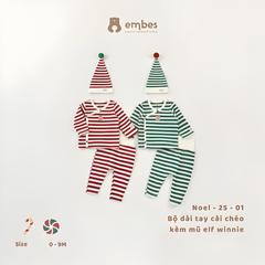 Bộ dài tay cài chéo kèm mũ winnie 2501 Embes