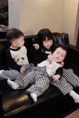 Set áo dài tay+quần kẻ caro cho mẹ và bé (pre order)