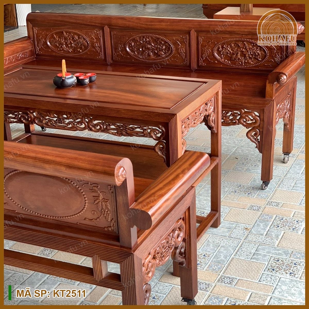 Bộ Bàn Ghế Trường Kỷ Gỗ Lim Xanh KT2511