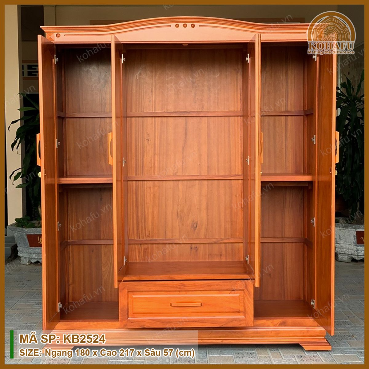 Tủ Gỗ Gõ Đỏ 3 Buồng 4 Cánh KB2524