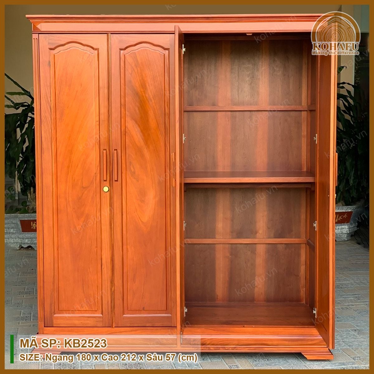 Tủ Gỗ Gõ Đỏ 2 Buồng 4 Cánh KB2523
