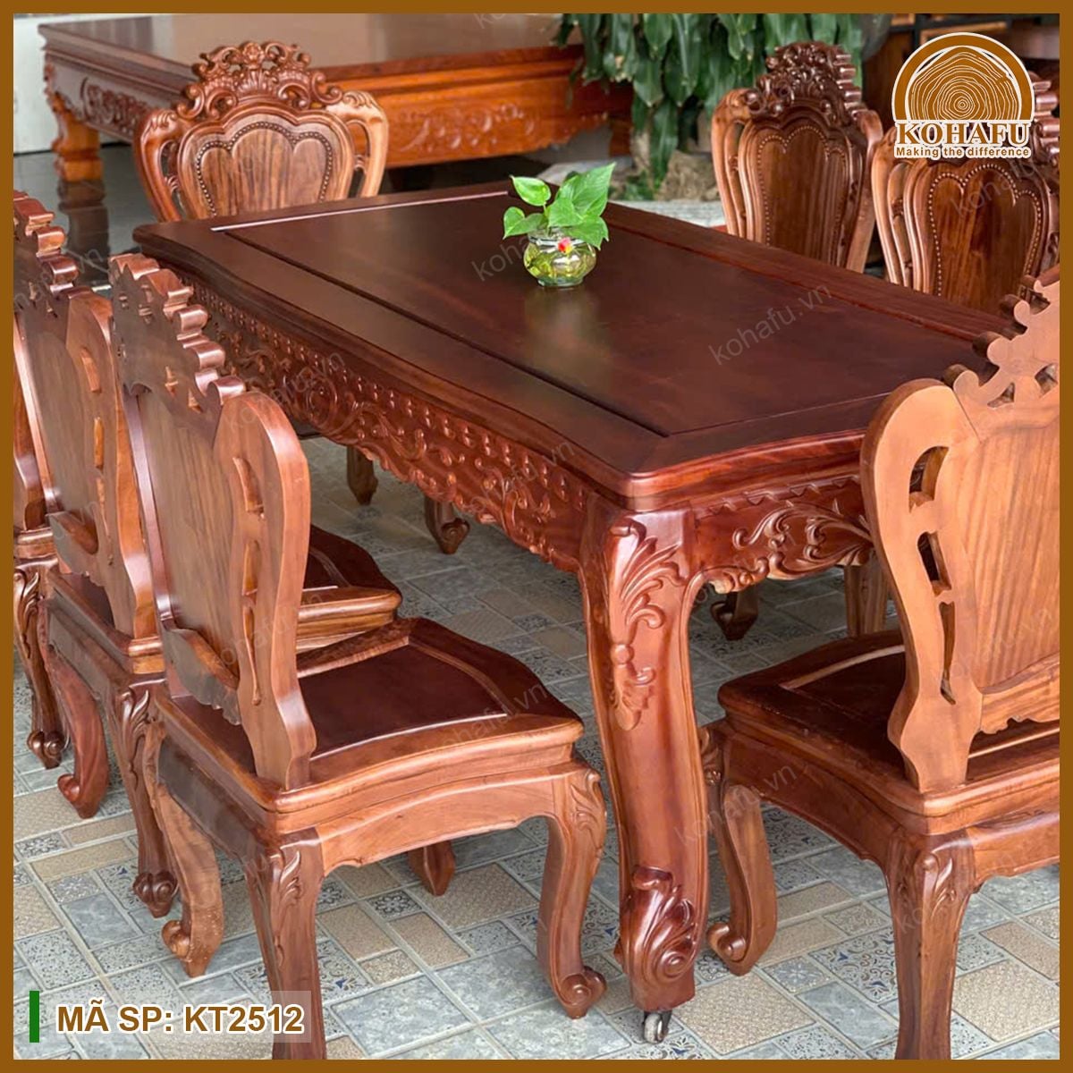 Bộ Bàn 8 Ghế Gỗ Xà Cừ KT2512