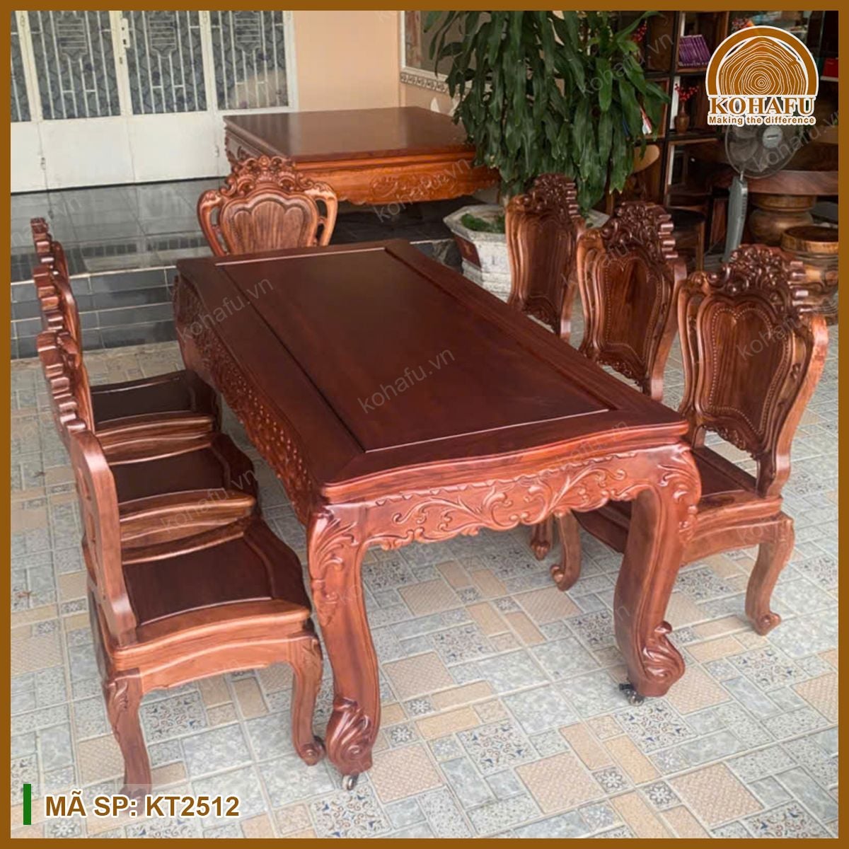 Bộ Bàn 8 Ghế Gỗ Xà Cừ KT2512