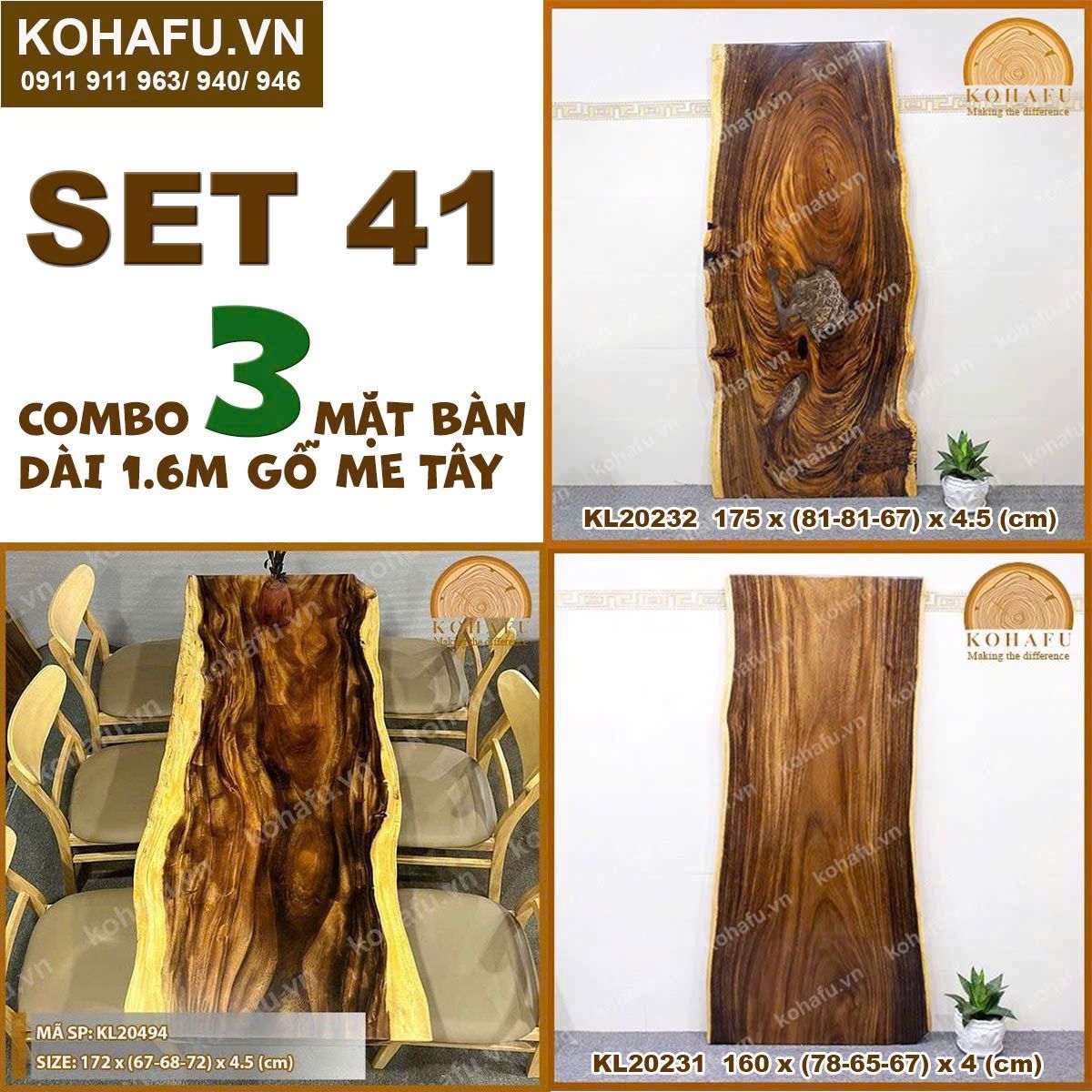 COMBO 3 MẶT BÀN DÀI 1.6M GỖ ME TÂY NGUYÊN TẤM TỰ NHIÊN - SET 41