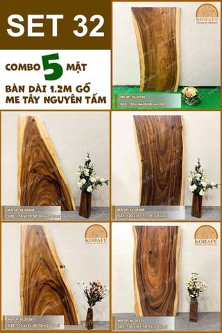 COMBO 5 MẶT BÀN DÀI 1.2M CAFE GỖ ME TÂY KIỂU DÁNG TỰ NHIÊN - SET 32
