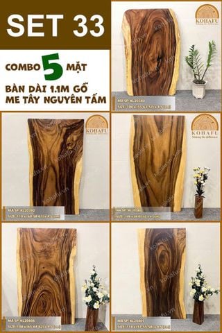 COMBO 5 MẶT BÀN DÀI 1.1M CAFE GỖ ME TÂY KIỂU DÁNG TỰ NHIÊN - SET 33